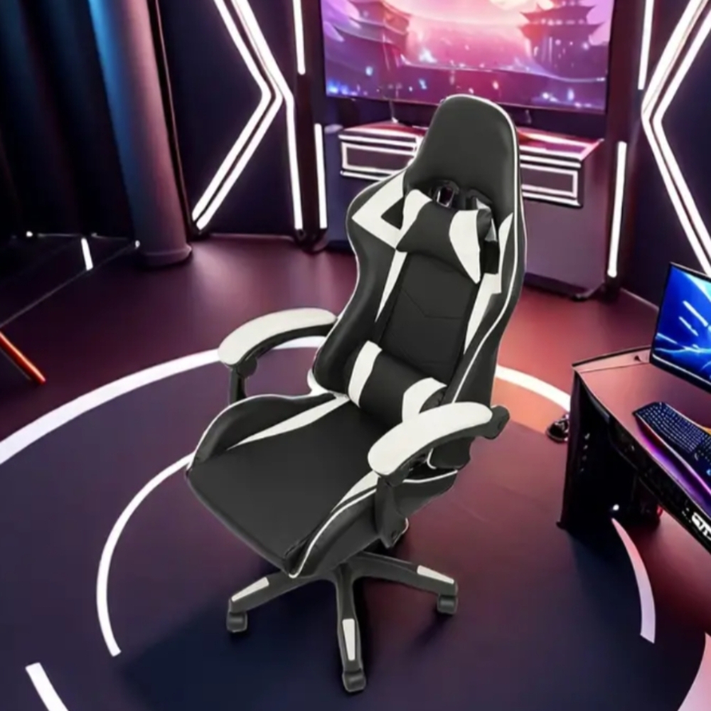 Ergonomic Gaming Black/White Reclining High Back PU Leather Adjustable Chair